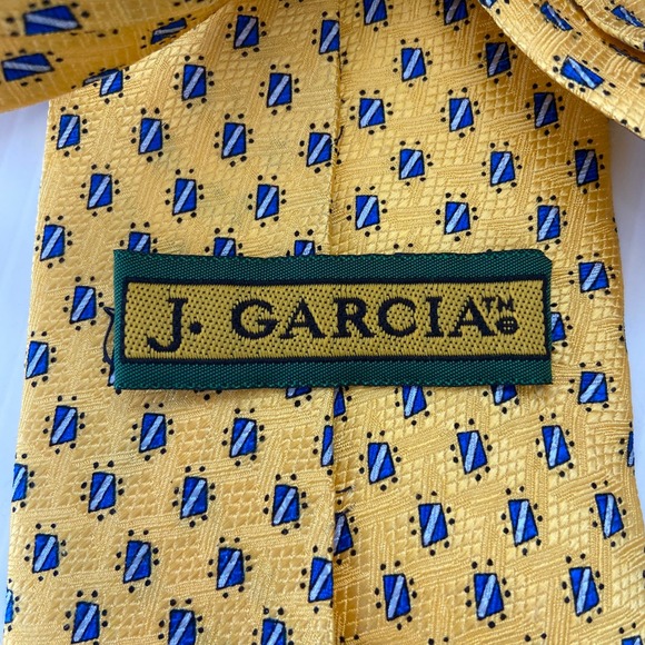 J Garcia‎ Nevsky Collection Fourteen Yellow Blue White Diamond Silk Mens Tie - Picture 3 of 7